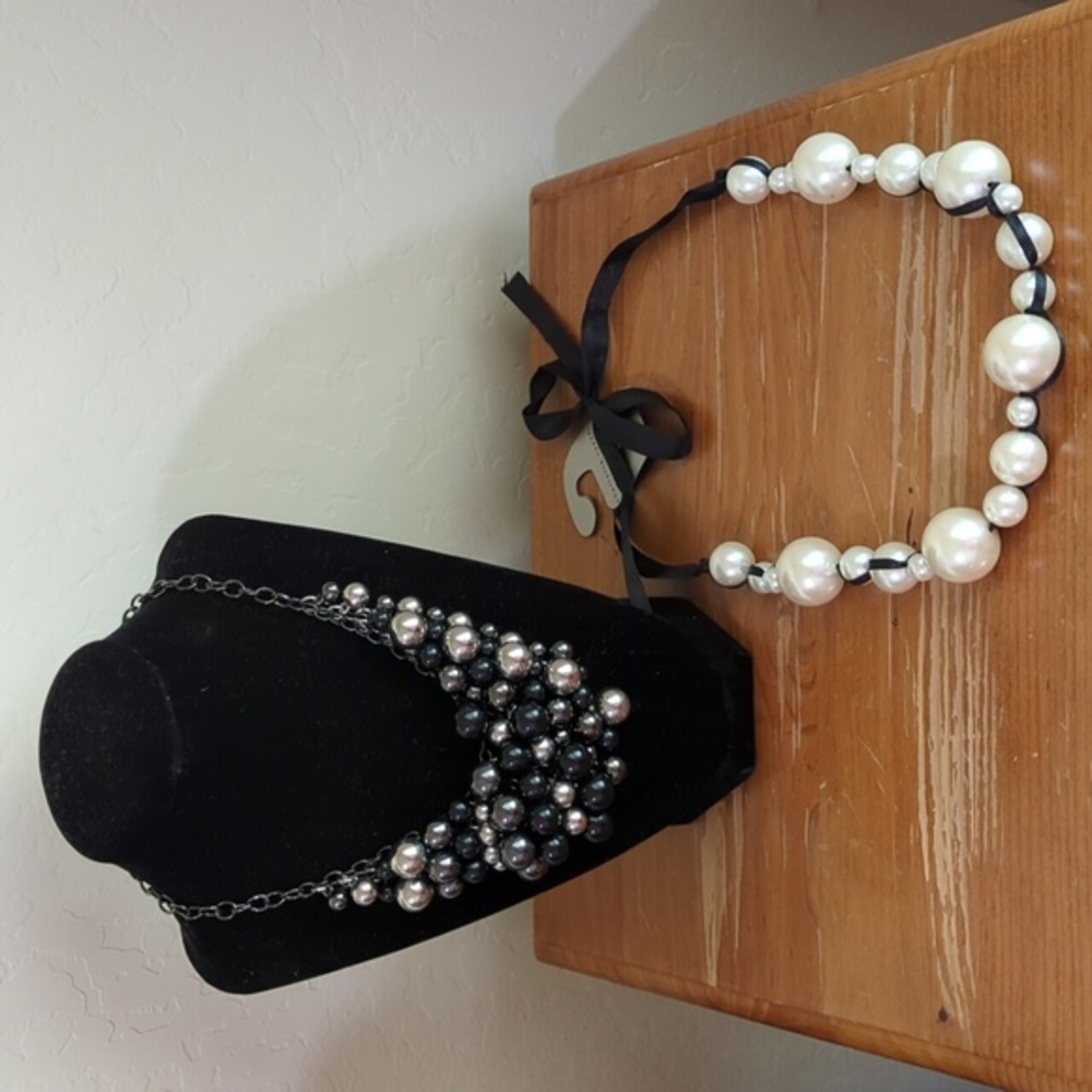 Charlotte Russe Bundle of Two Cocktail Necklaces Beaded and Faux Pearl